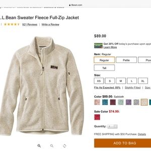 LL Bean Sweater Fleece full zip jacket